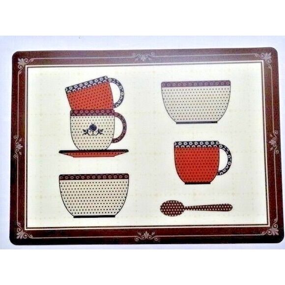 Paula Deen Coffee Cups Placemats PVC Foam Spoon Bowls Kitchen 2-Pc Brown Cream - Picture 1 of 5